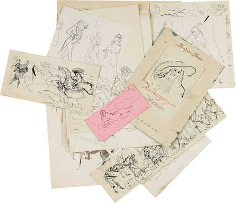 Бехтеев Владимир Георгиевич. Лот из 19 иллюстраций к роману Т. Готье «Девица Мопен» на 16 листах, на оборотной стороне наброски (для издательства Academia)